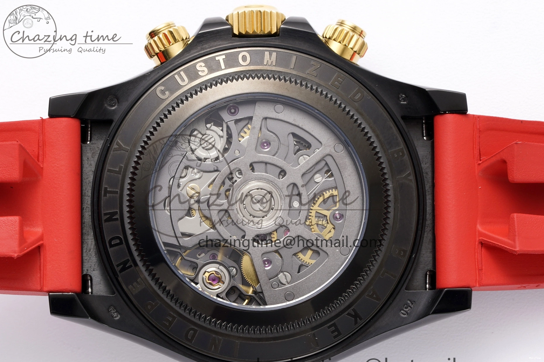 MiroTime 0213 Youthful Daytona PVD Carbon Bezel GETF Best Edition Skeleton Red Dial on Red Rubber Strap SA 1944